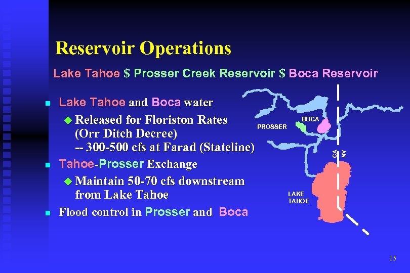 Reservoir Operations n n Lake Tahoe and Boca water BOCA u Released for Floriston