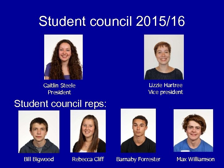 Student council 2015/16 Caitlin Steele President Lizzie Hartree Vice president Student council reps: Bill