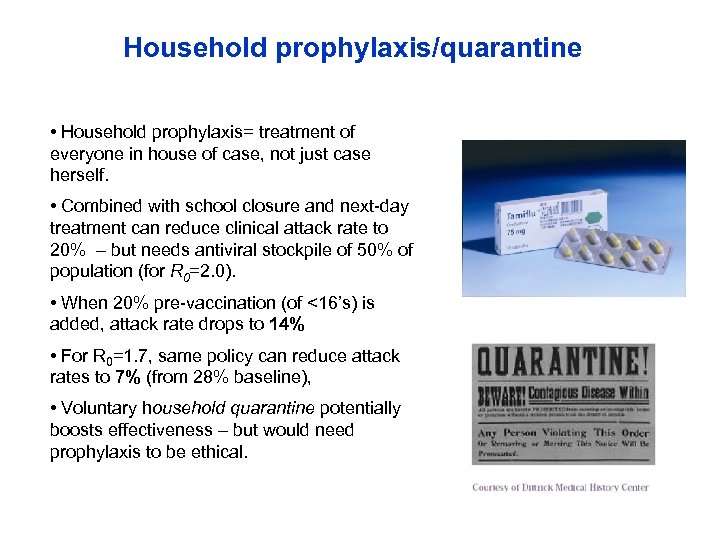 Household prophylaxis/quarantine • Household prophylaxis= treatment of everyone in house of case, not just