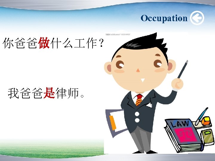 Occupation 你爸爸做什么 作？ 我爸爸是律师。 
