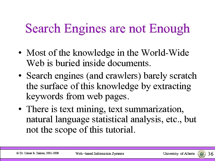 Search Engines are not Enough • Most of the knowledge in the World-Wide Web