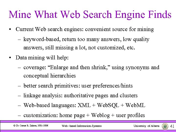 Mine What Web Search Engine Finds • Current Web search engines: convenient source for