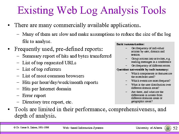 Existing Web Log Analysis Tools • There are many commercially available applications. – Many