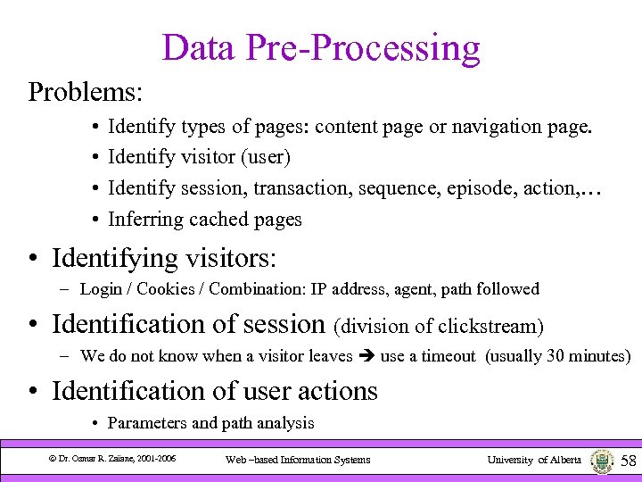 Data Pre-Processing Problems: • • Identify types of pages: content page or navigation page.