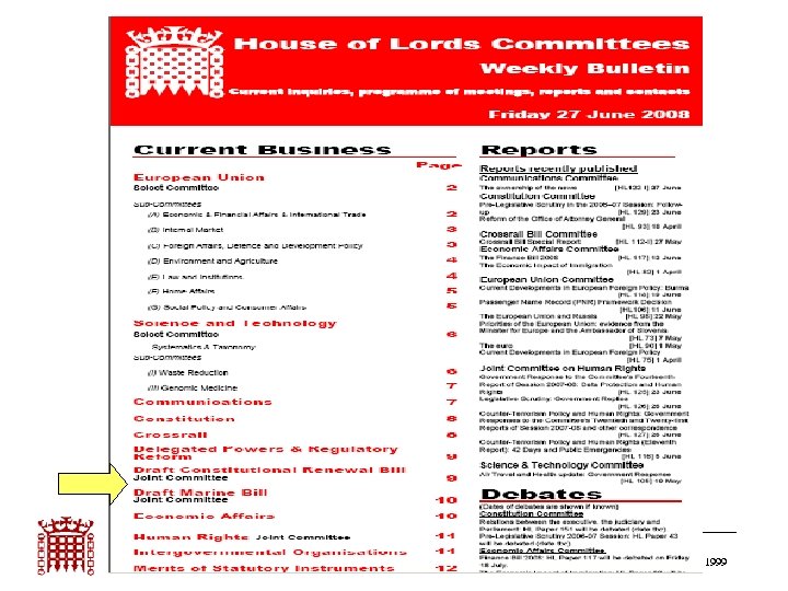 HOUSE of LORDS ©Parliamentary copyright 1999 