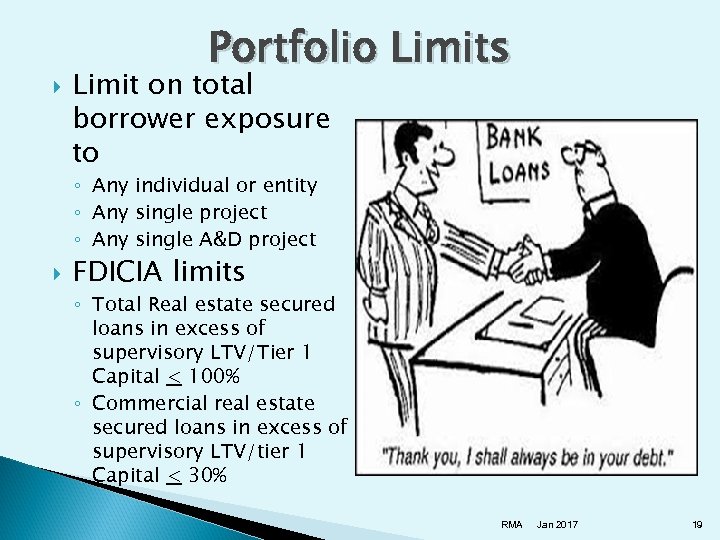 Portfolio Limits Limit on total borrower exposure to ◦ Any individual or entity