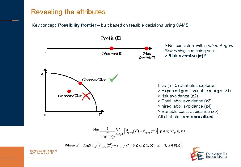 Revealing the attributes Key concept: Possibility frontier – built based on feasible decisions using