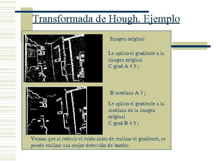 Transformada de Hough. Ejemplo Imagen original Le aplico el gradiente a la imagen original