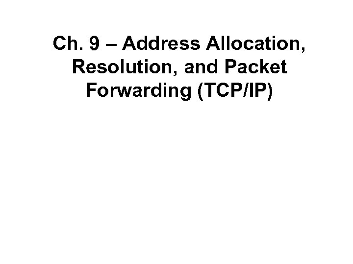 Ch. 9 – Address Allocation, Resolution, and Packet Forwarding (TCP/IP) 