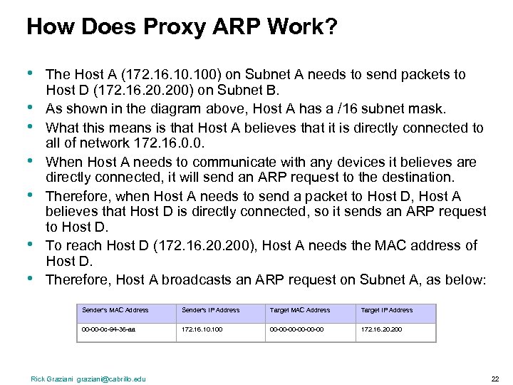 How Does Proxy ARP Work? • • The Host A (172. 16. 100) on
