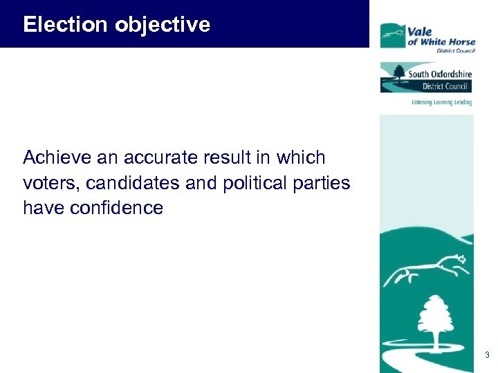 Election objective Achieve an accurate result in which voters, candidates and political parties have