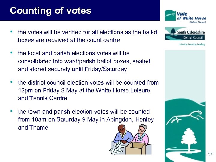 Counting of votes • the votes will be verified for all elections as the