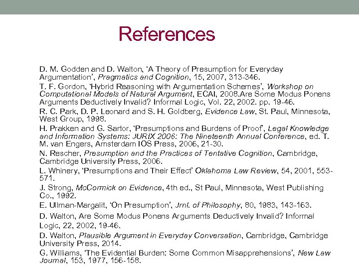 References D. M. Godden and D. Walton, ‘A Theory of Presumption for Everyday Argumentation’,