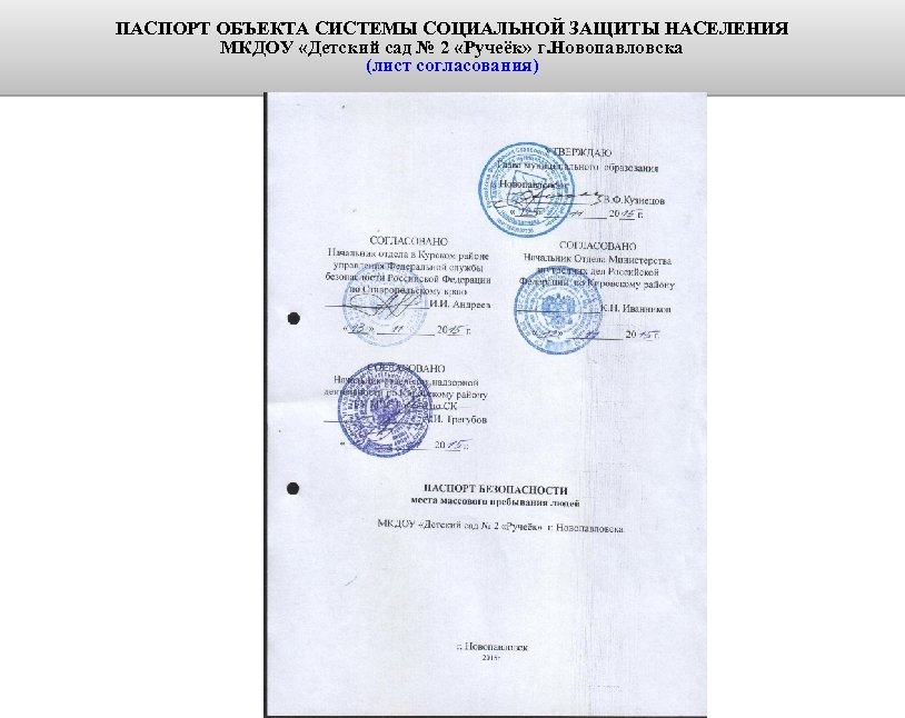 ПАСПОРТ ОБЪЕКТА СИСТЕМЫ СОЦИАЛЬНОЙ ЗАЩИТЫ НАСЕЛЕНИЯ МКДОУ «Детский сад № 2 «Ручеёк» г. Новопавловска
