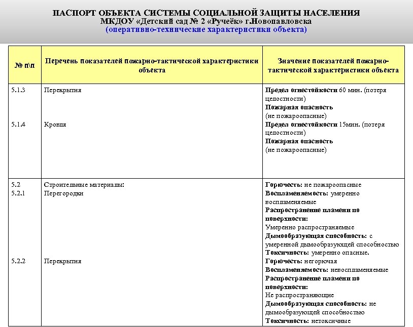 ПАСПОРТ ОБЪЕКТА СИСТЕМЫ СОЦИАЛЬНОЙ ЗАЩИТЫ НАСЕЛЕНИЯ МКДОУ «Детский сад № 2 «Ручеёк» г. Новопавловска