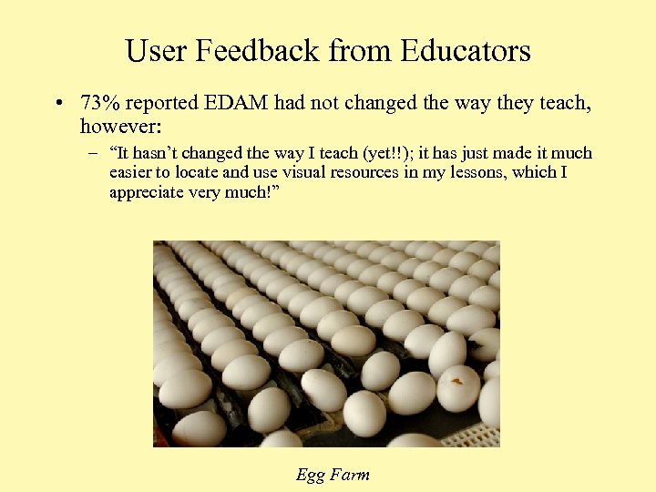 User Feedback from Educators • 73% reported EDAM had not changed the way they