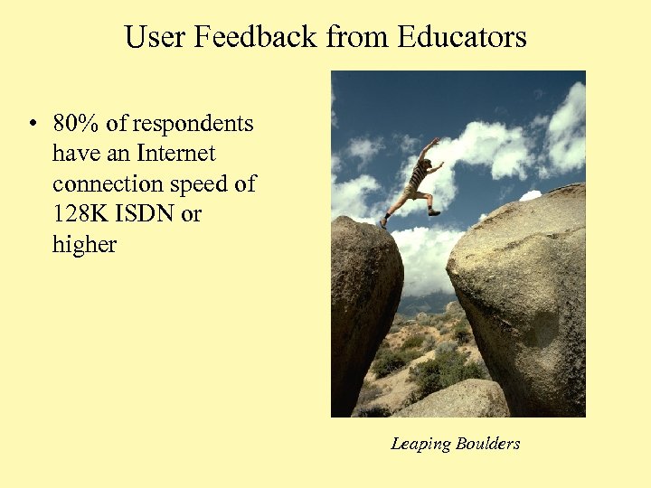 User Feedback from Educators • 80% of respondents have an Internet connection speed of
