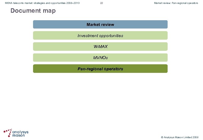 MENA telecoms market: strategies and opportunities 2008– 2013 22 Market review: Pan regional operators