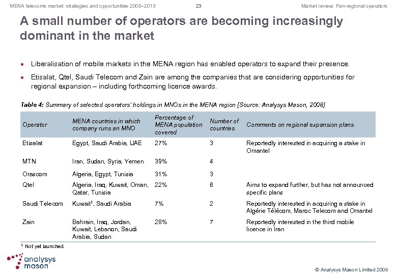 MENA telecoms market: strategies and opportunities 2008– 2013 23 Market review: Pan regional operators
