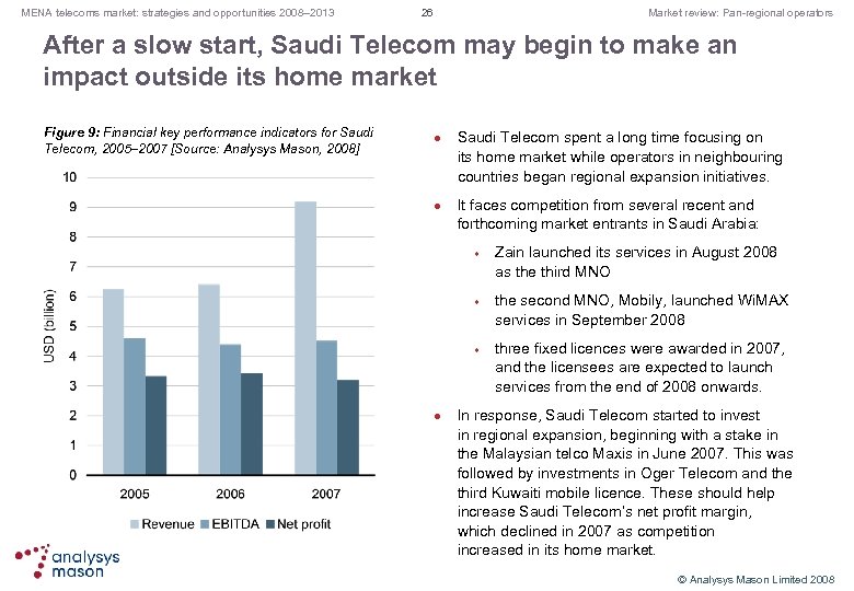 MENA telecoms market: strategies and opportunities 2008– 2013 26 Market review: Pan regional operators
