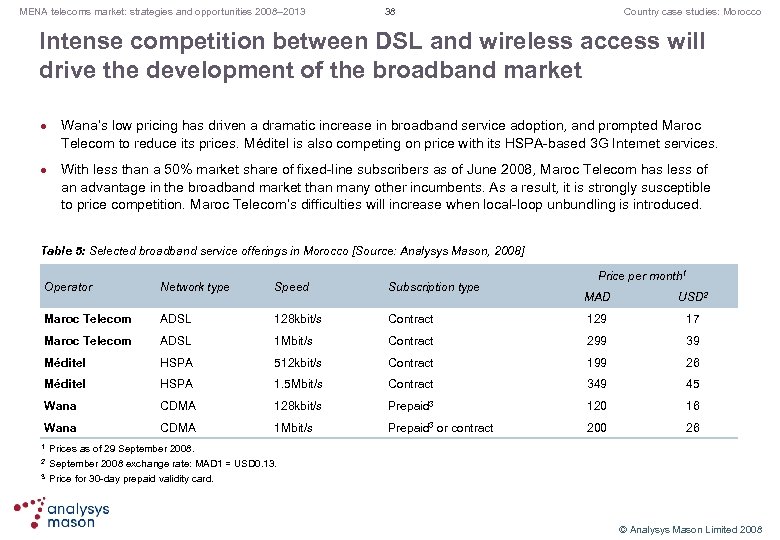 MENA telecoms market: strategies and opportunities 2008– 2013 38 Country case studies: Morocco Intense