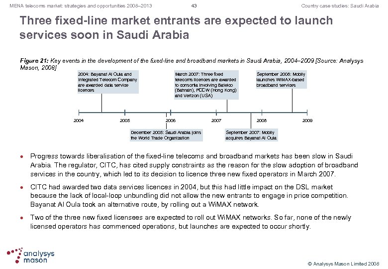 43 MENA telecoms market: strategies and opportunities 2008– 2013 Country case studies: Saudi Arabia
