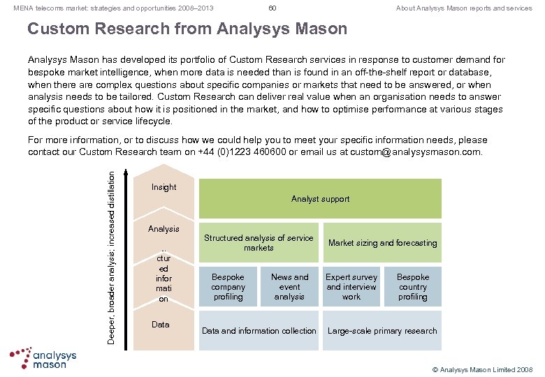 MENA telecoms market: strategies and opportunities 2008– 2013 60 About Analysys Mason reports and