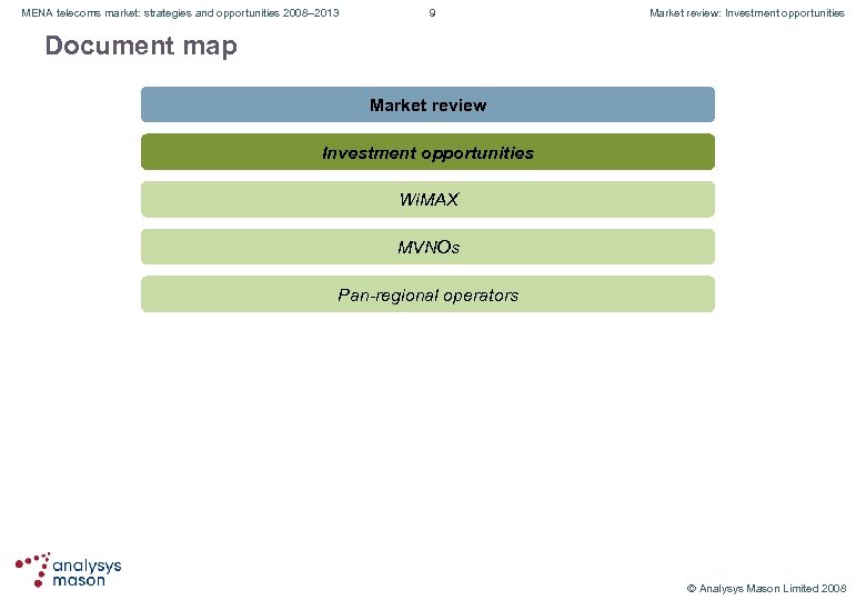 MENA telecoms market: strategies and opportunities 2008– 2013 9 Market review: Investment opportunities Document