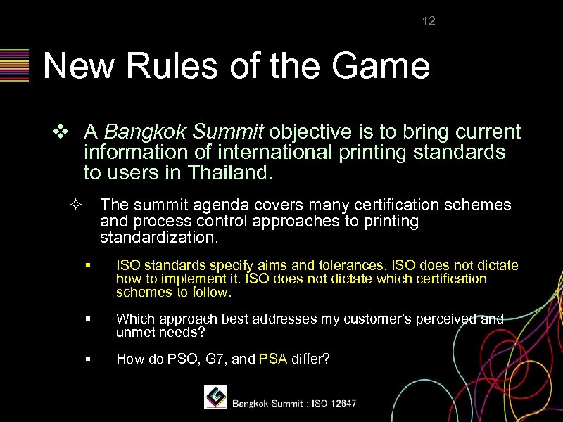 12 New Rules of the Game ❖ A Bangkok Summit objective is to bring