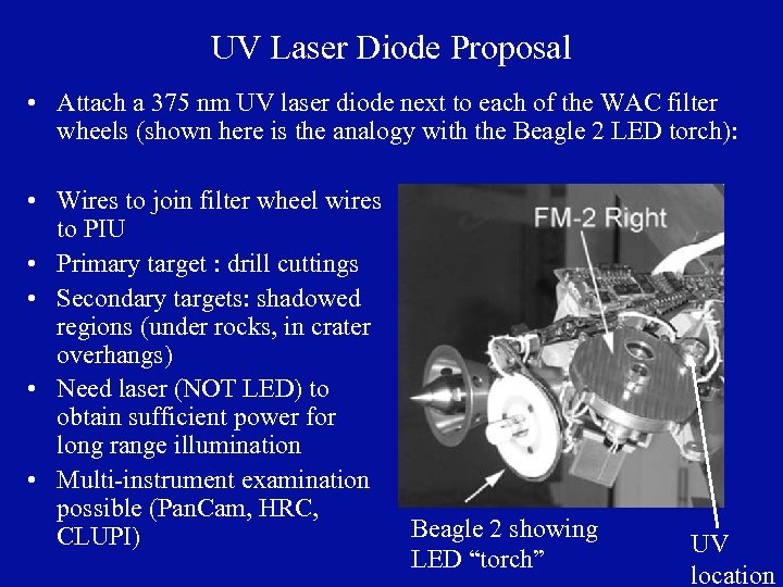 UV Laser Diode Proposal • Attach a 375 nm UV laser diode next to