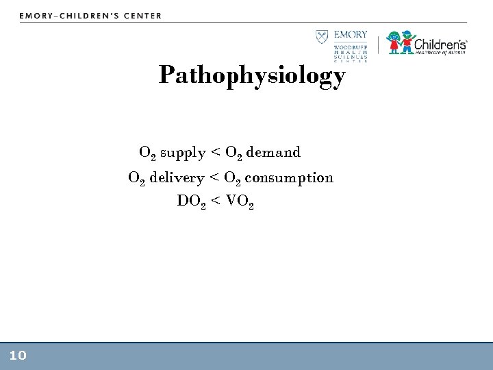 Pathophysiology O 2 supply < O 2 demand O 2 delivery < O 2