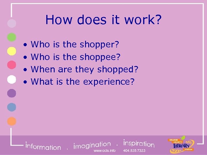 How does it work? • • Who is the shopper? Who is the shoppee?