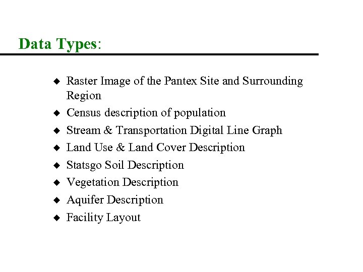 Data Types: u u u u Raster Image of the Pantex Site and Surrounding