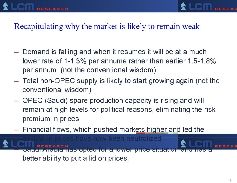 Recapitulating why the market is likely to remain weak – Demand is falling and