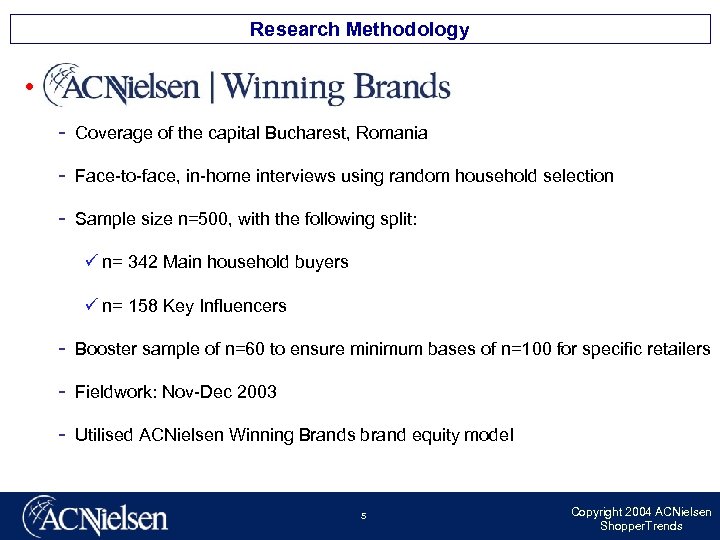 Research Methodology • Coverage of the capital Bucharest, Romania Face to face, in home