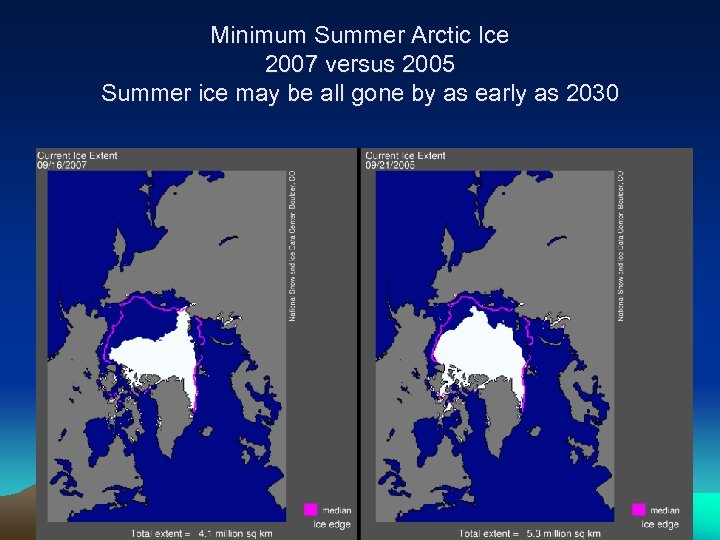 Minimum Summer Arctic Ice 2007 versus 2005 Summer ice may be all gone by
