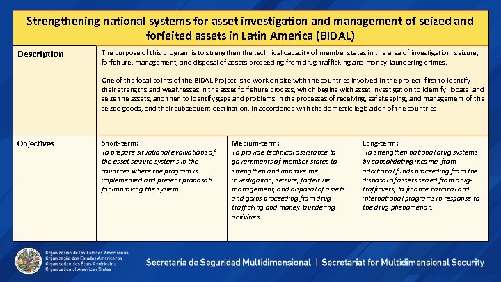 Strengthening national systems for asset investigation and management of seized and forfeited assets in