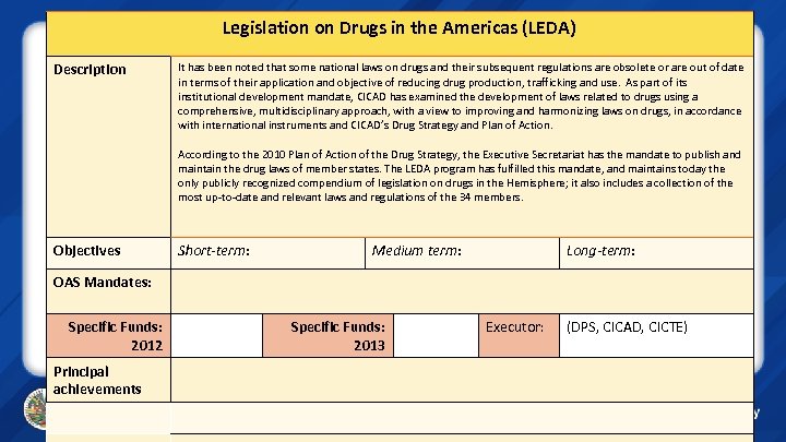 Legislation on Drugs in the Americas (LEDA) Description It has been noted that some
