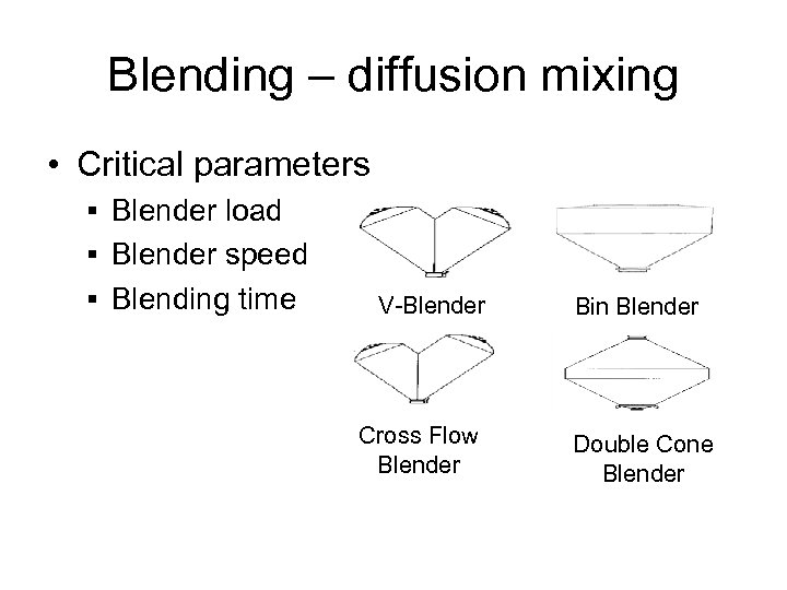Blending – diffusion mixing • Critical parameters § Blender load § Blender speed §