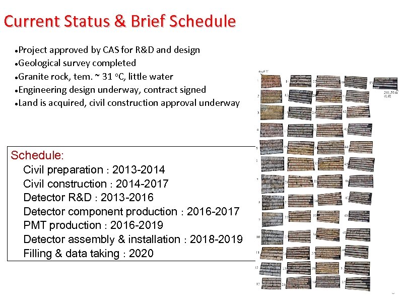 Current Status & Brief Schedule Project approved by CAS for R&D and design Geological