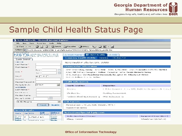 Sample Child Health Status Page Office of Information Technology 