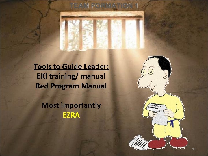 TEAM FORMATION 1 Tools to Guide Leader: EKI training/ manual Red Program Manual Most