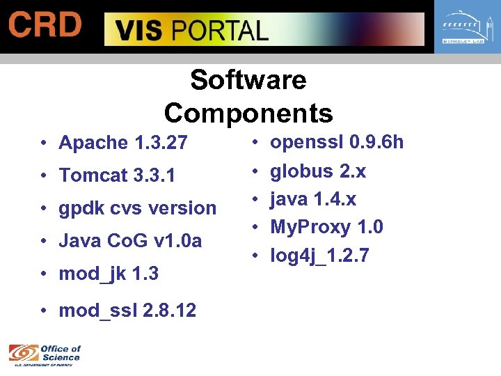 Software Components • Apache 1. 3. 27 • Tomcat 3. 3. 1 • gpdk