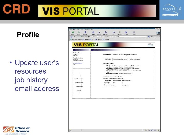 Profile • Update user’s resources job history email address 