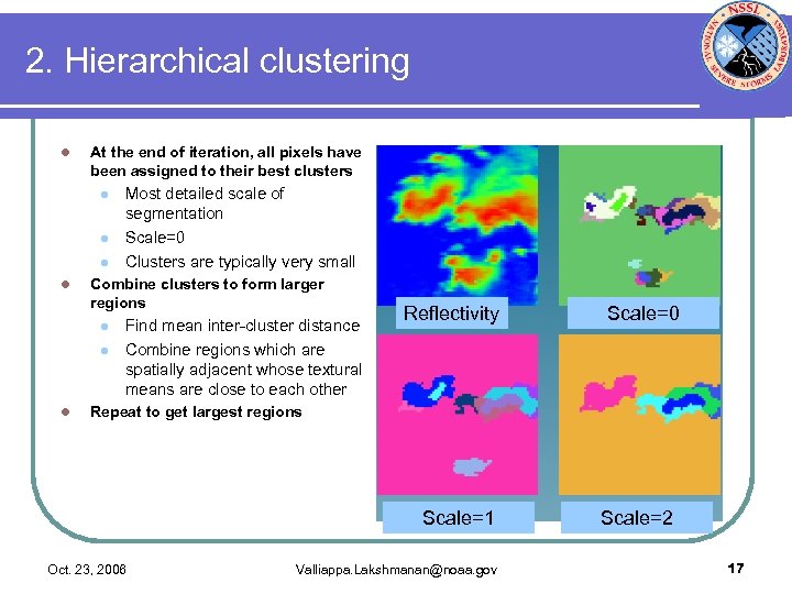 2. Hierarchical clustering l At the end of iteration, all pixels have been assigned