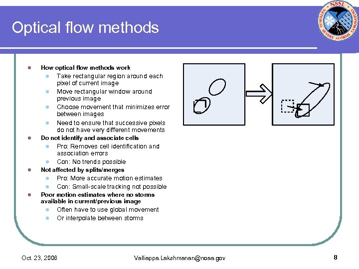 Optical flow methods l How optical flow methods work l l l Do not