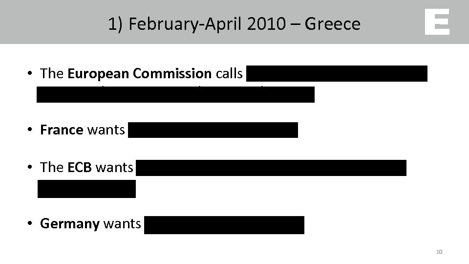 1) February-April 2010 – Greece • The European Commission calls for intervention by the