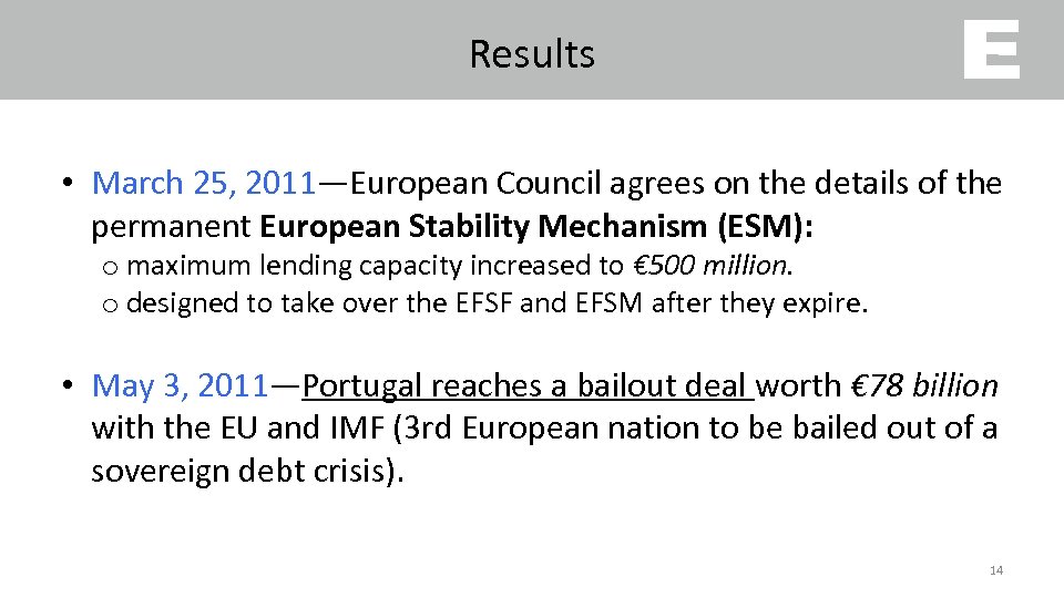Results • March 25, 2011—European Council agrees on the details of the permanent European