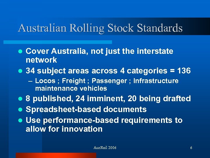 Australian Rolling Stock Standards Cover Australia, not just the interstate network l 34 subject