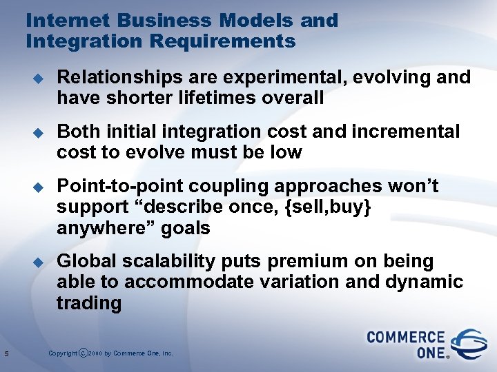 Internet Business Models and Integration Requirements u u Both initial integration cost and incremental
